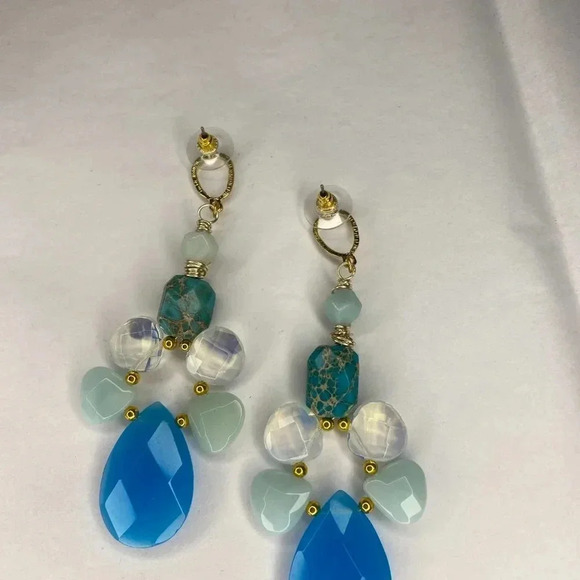 *NEW* Handmade Boutique Earrings made with Crystals & Gemstones - Blues and opal - Picture 4 of 5